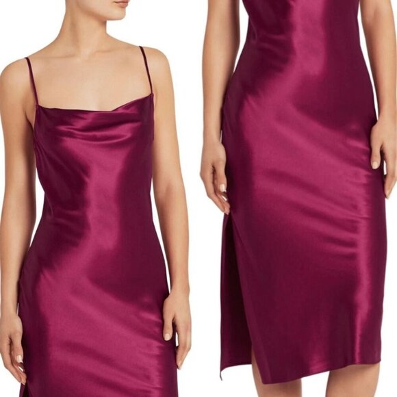 Fleur Du Mal Cowl Neck Sleeveless 100% Silk Slit Midi Dress Bordeaux Small - Picture 3 of 12
